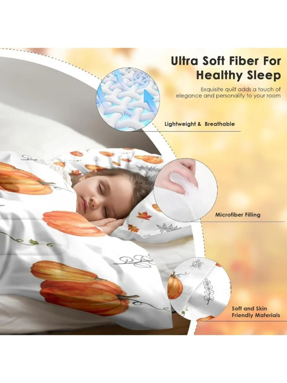 Cozy Queen Fall Comforter Set - 3 Piece Autumn Pumpkin Bedding for Seasonal
